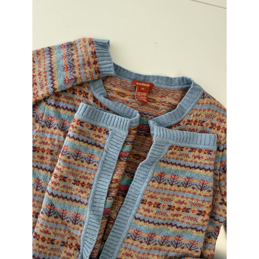 Sundance Women's Size M blue Fair Isle Folkloric Open Front Cardigan Sweater